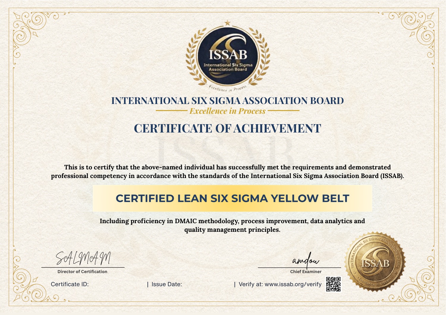 ISSAB Lean Six Sigma Yellow Belt Certificate